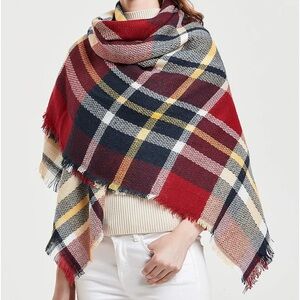 Plaid Big Wine Red Shawl, Long Triangular Scarf,‎ Women, Wander Agio